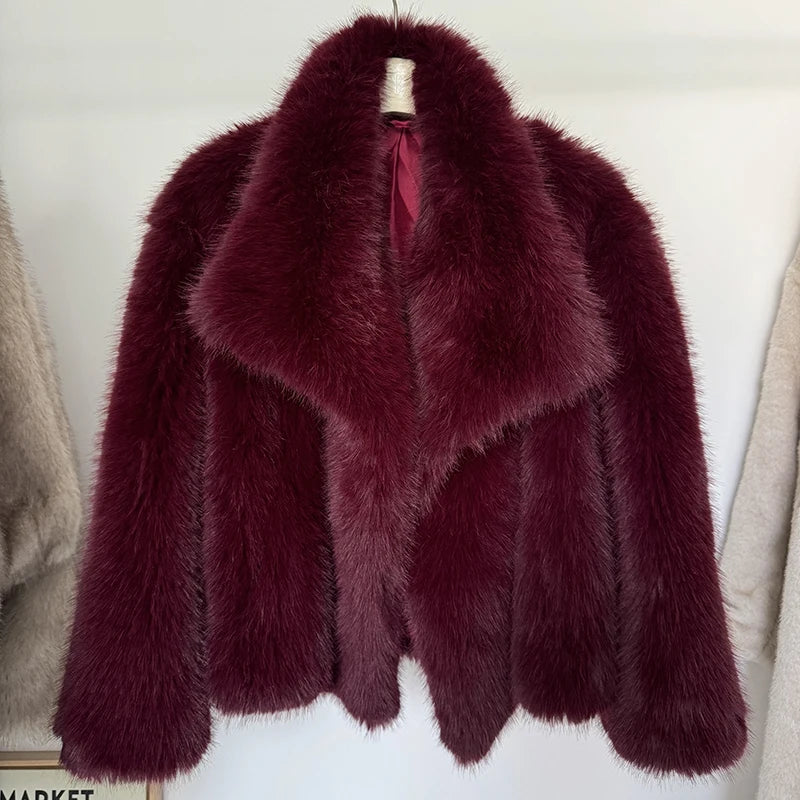 Gradient Faux Fur Coat with Oversized Collar