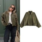 Women’s Vintage Bomber Jacket with Turn-Down Collar