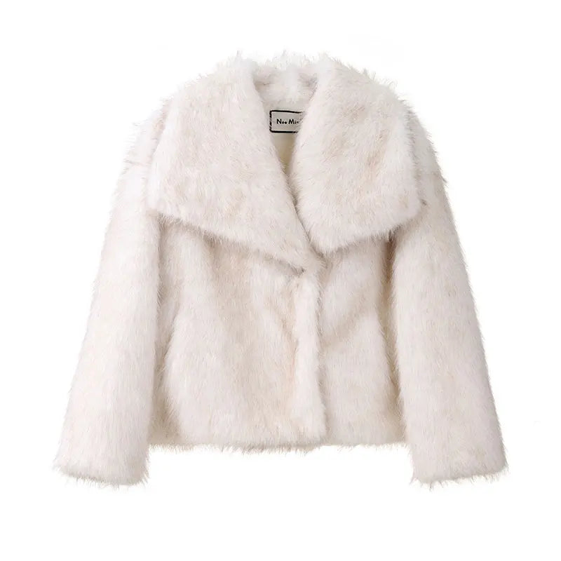 Gradient Faux Fur Coat with Oversized Collar