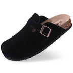 Philipberk Unisex Suede Clogs – Soft Leather Slip-On Sandals with Cork Footbed & Adjustable Buckle