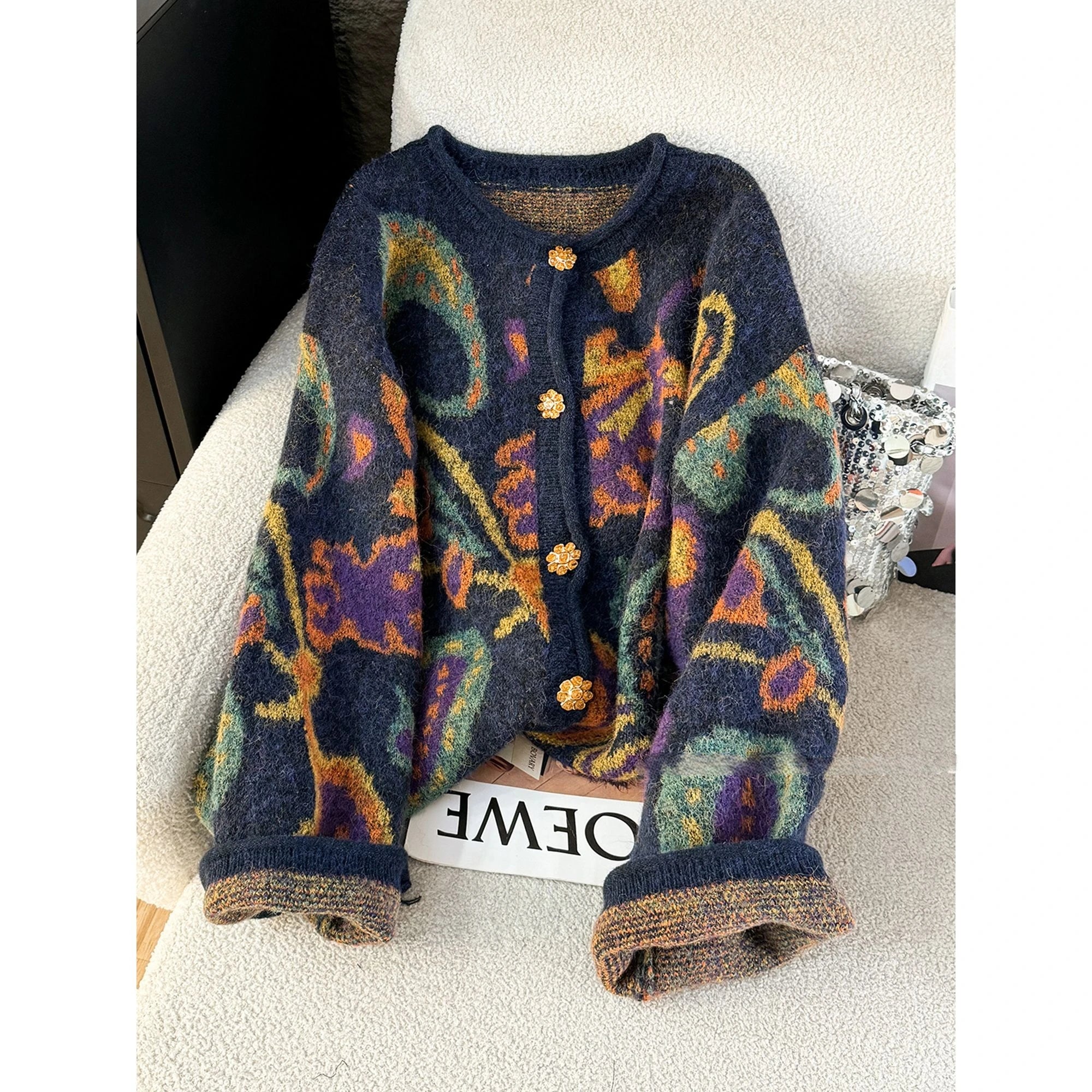 Autumn Retro Knit Cardigan – Fashion Women’s Vintage Sweater with Embroidery