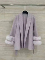 Elegant Woolen Overcoat with Fur Patchwork