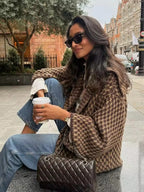 Brown Knit Cardigan – Women’s Elegant Lapel Sweater Coat