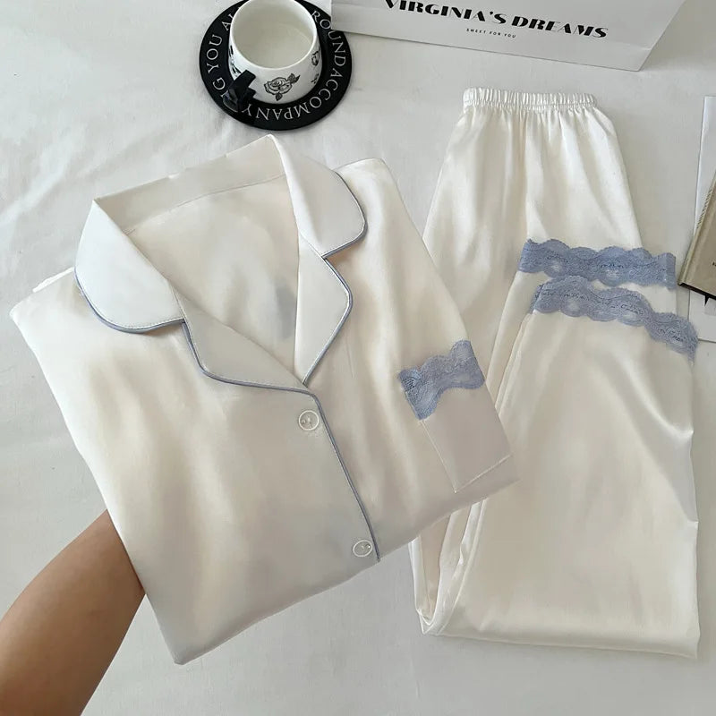 Philiberk Ice Silk Lace-Trim Nightwear Set for Women
