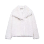 Women’s Chic Faux Fur Winter Coat – Solid Color Warm Lapel Collar Jacket
