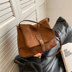 Vintage Brown Suede PU Leather Shoulder Bag – Large Capacity Crossbody Tote