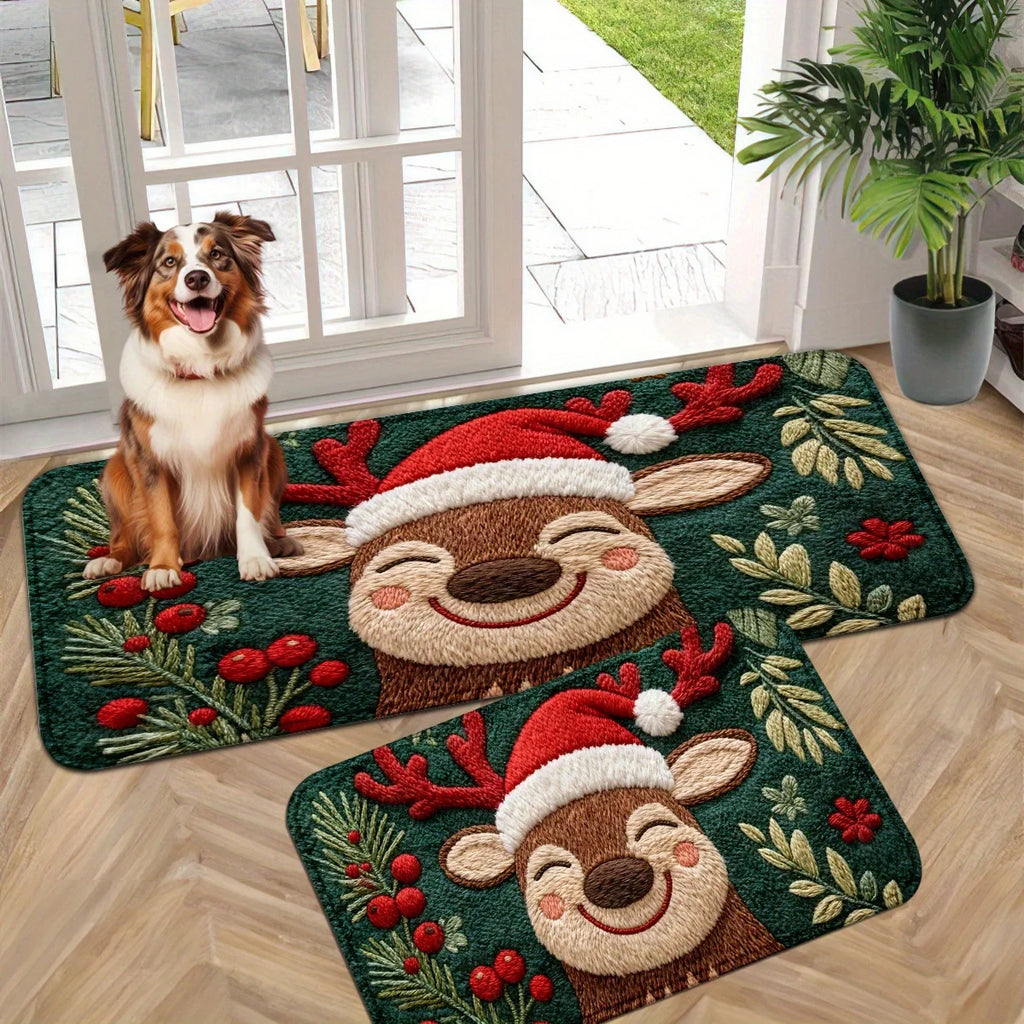 Red Santa & Gingerbread Man Christmas Door Mat – Welcome the Holidays with Joy
