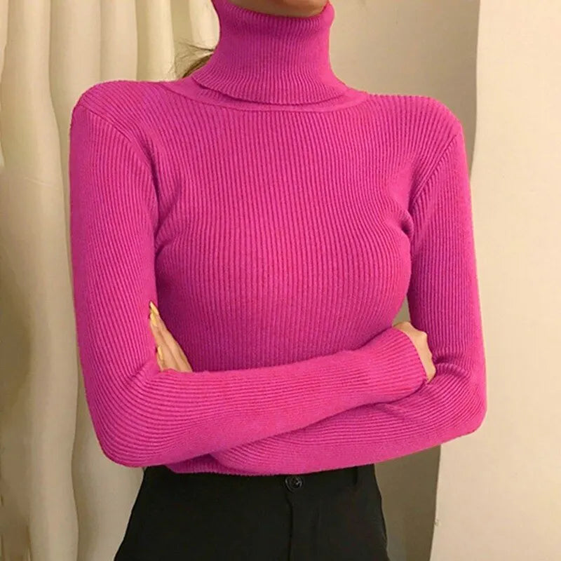 - Premium Ribbed Turtleneck Knit Sweater