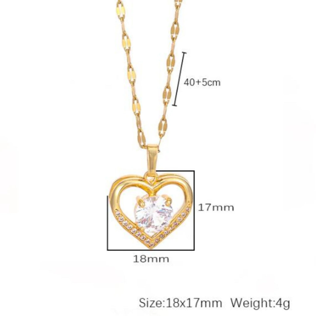 -Fashion Heart Gem & Lips Pendant Necklace for Women – Golden Stainless Steel Chain-