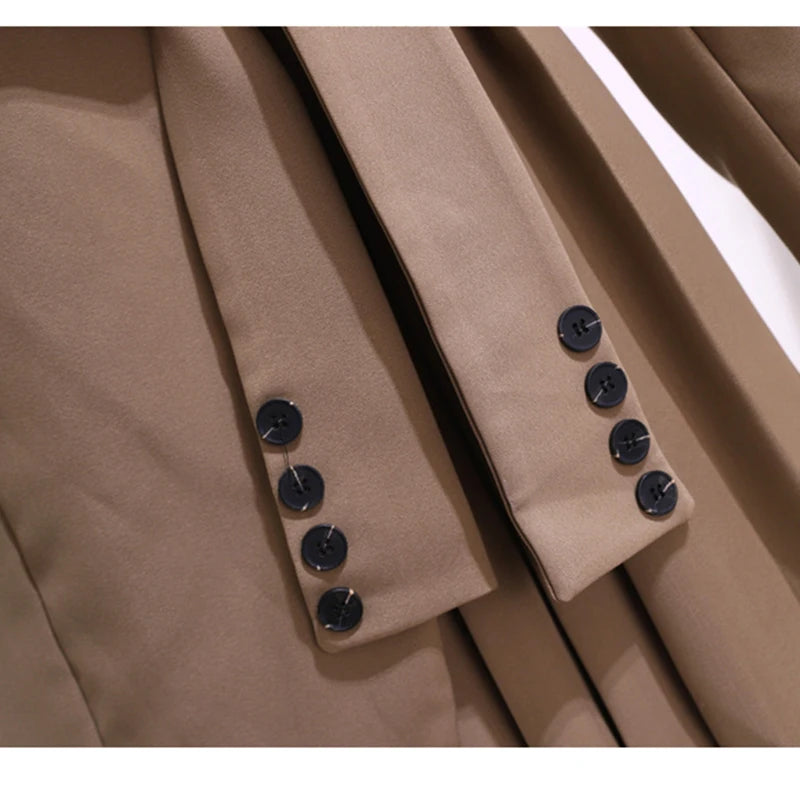 Fashion Long Sleeve Suit Dress – Pleated Belted Winter Outfit for Women