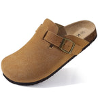 Philipberk Unisex Suede Clogs – Soft Leather Slip-On Sandals with Cork Footbed & Adjustable Buckle