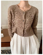 Philiberk Sheer Crochet Button-Up Cardigan for Women
