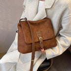 Vintage Brown Suede PU Leather Shoulder Bag – Large Capacity Crossbody Tote