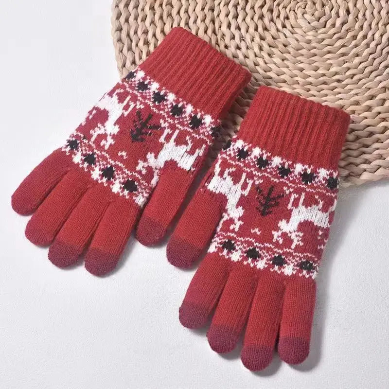 -Christmas Deer Knitted Gloves – Cozy, Windproof Touchscreen Winter Wear-