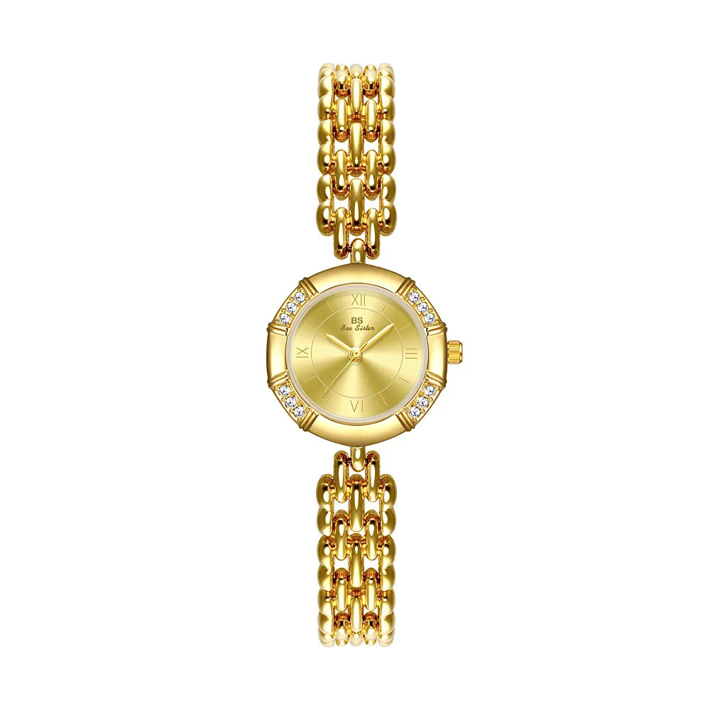 Vintage Gold Women’s Octagon Watch with Roman Numerals – Rhinestone Quartz Dress Watch