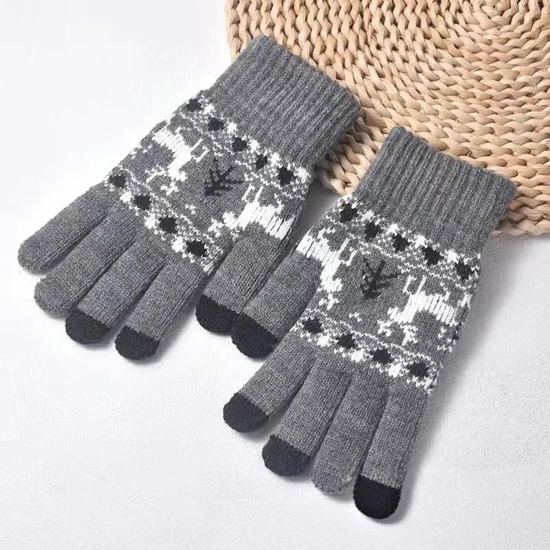 -Christmas Deer Knitted Gloves – Cozy, Windproof Touchscreen Winter Wear-