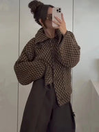 Brown Knit Cardigan – Women’s Elegant Lapel Sweater Coat