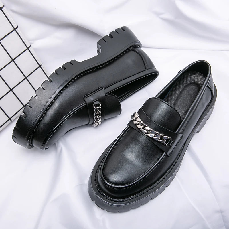 Men’s Platform Leather Loafers – Thick-Sole Slip-On Formal & Business Shoes