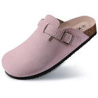 Philipberk Unisex Suede Clogs – Soft Leather Slip-On Sandals with Cork Footbed & Adjustable Buckle