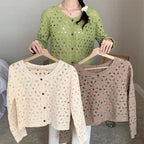 Philiberk Sheer Crochet Button-Up Cardigan for Women
