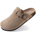 Philipberk Unisex Suede Clogs – Soft Leather Slip-On Sandals with Cork Footbed & Adjustable Buckle