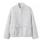 Women’s Sequined Bomber Jacket – Chic Fall Round Neck Coat with Pockets
