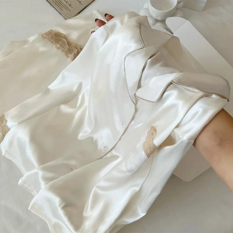 Philiberk Ice Silk Lace-Trim Nightwear Set for Women