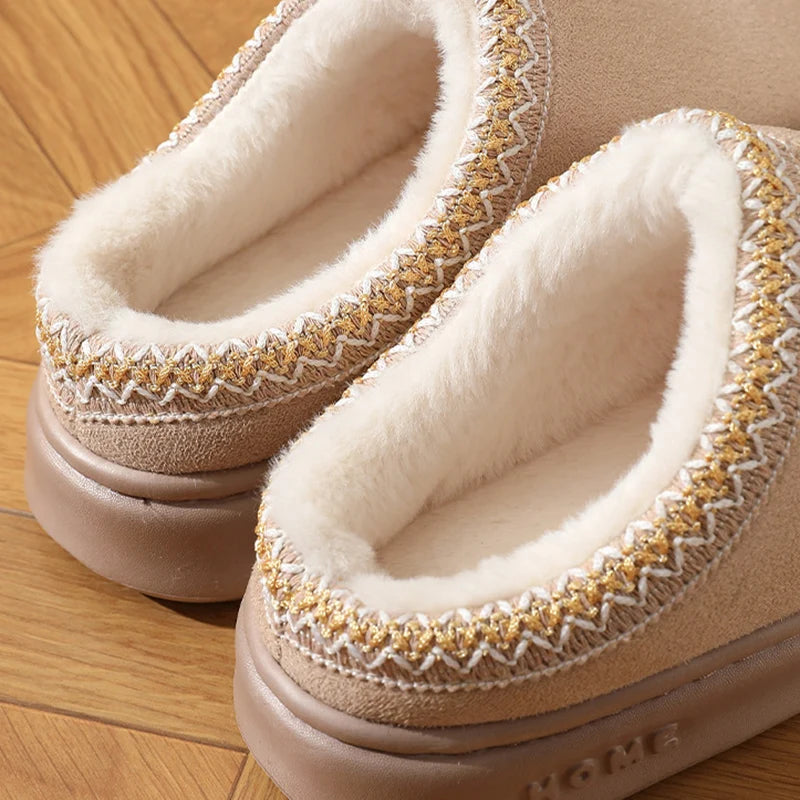 Fluffy Platform Slippers for Women – Warm Plush Winter Home Slippers