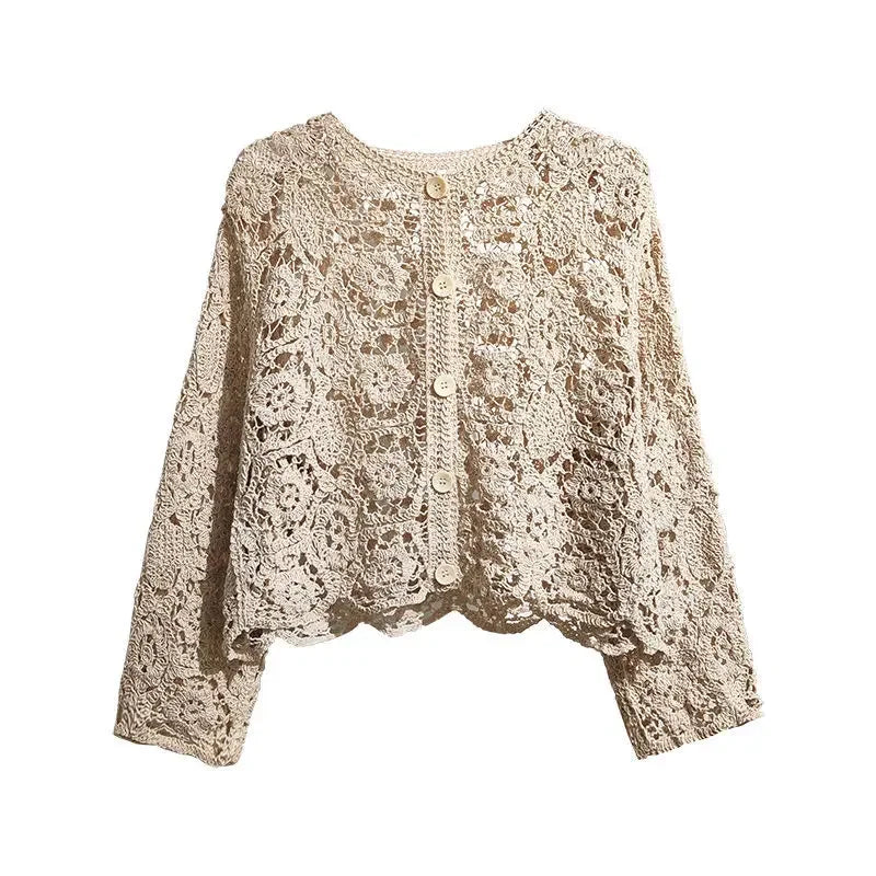 Women’s Lace Shawl Cotton Cardigan – Spring & Summer O-Neck Hollow Knit