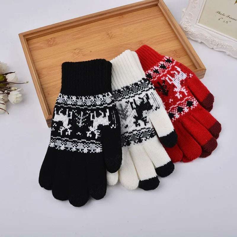 -Christmas Deer Knitted Gloves – Cozy, Windproof Touchscreen Winter Wear-