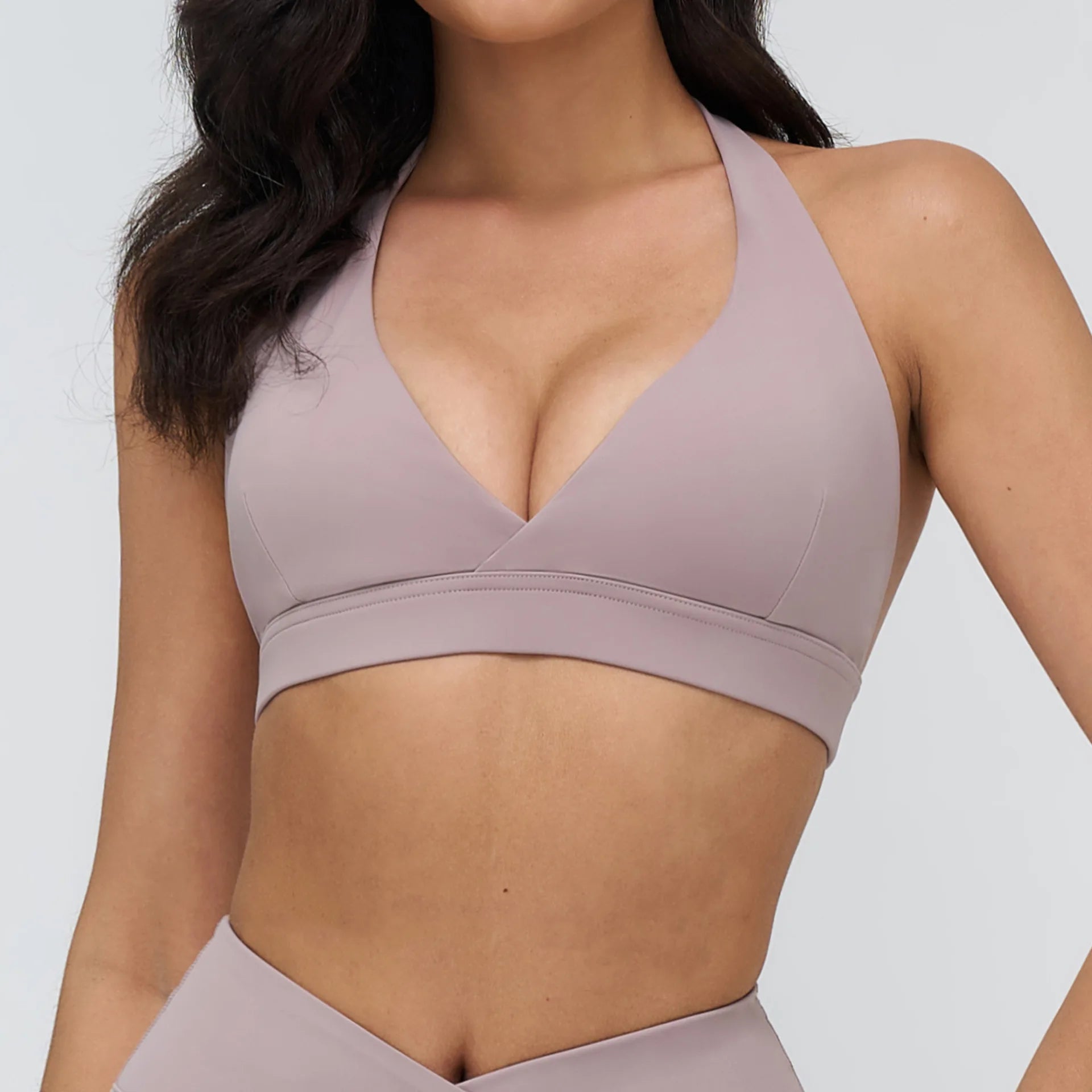 - Premium Deep-V Halter Sports Bra