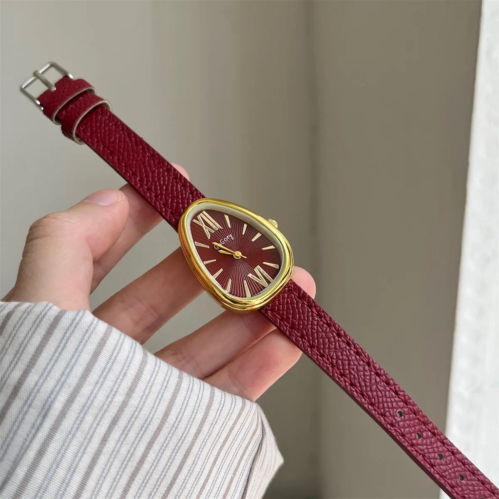 Women’s Snake Dial Quartz Watch – Red Leather Strap Fashion Wristwatch