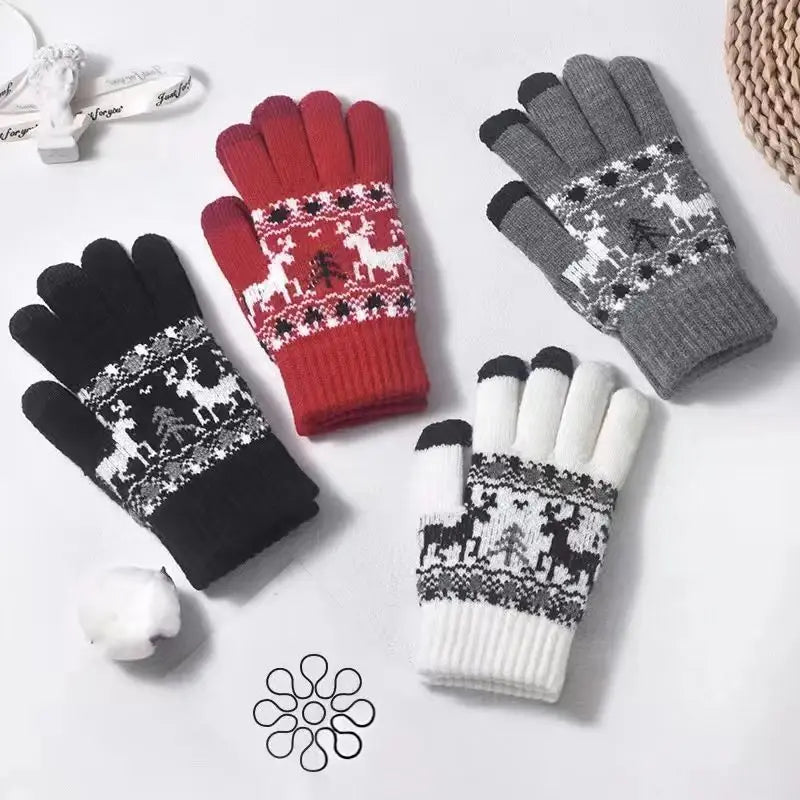 -Christmas Deer Knitted Gloves – Cozy, Windproof Touchscreen Winter Wear-