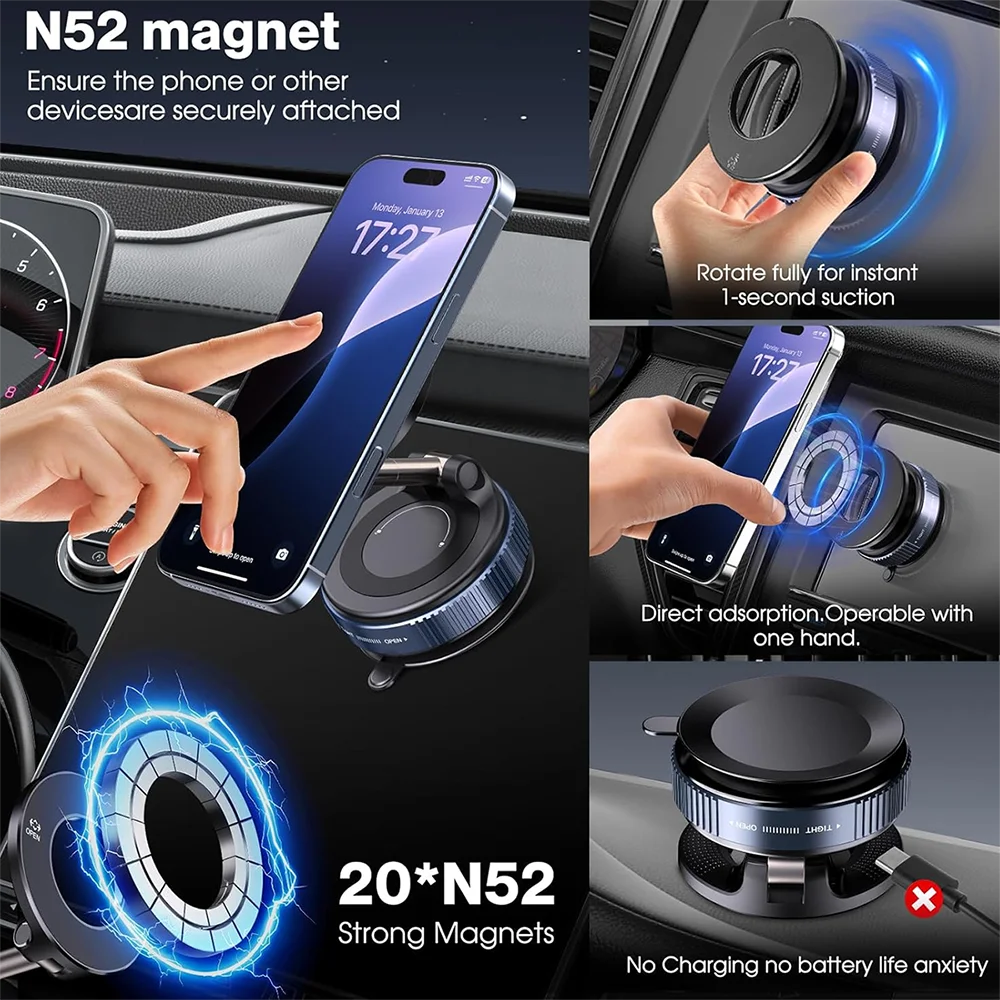 360° Magnetic Phone Holder – Universal Suction Cup Mount for Car, Gym & More