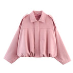 Women’s Vintage Bomber Jacket with Turn-Down Collar