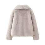 Women’s Chic Faux Fur Winter Coat – Solid Color Warm Lapel Collar Jacket