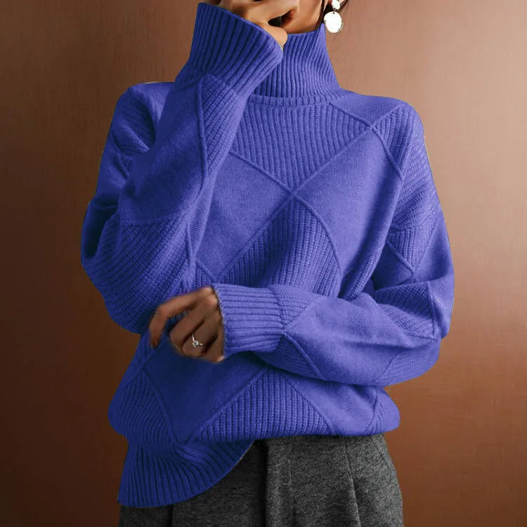Geometric Knit Wool-Blend Turtleneck Sweater