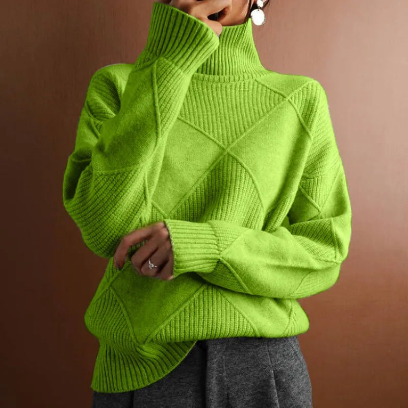 Geometric Knit Wool-Blend Turtleneck Sweater