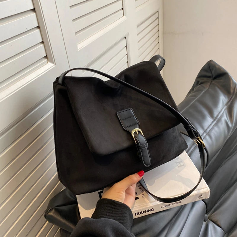 Vintage Brown Suede PU Leather Shoulder Bag – Large Capacity Crossbody Tote