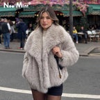 Gradient Faux Fur Coat with Oversized Collar