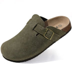Philipberk Unisex Suede Clogs – Soft Leather Slip-On Sandals with Cork Footbed & Adjustable Buckle