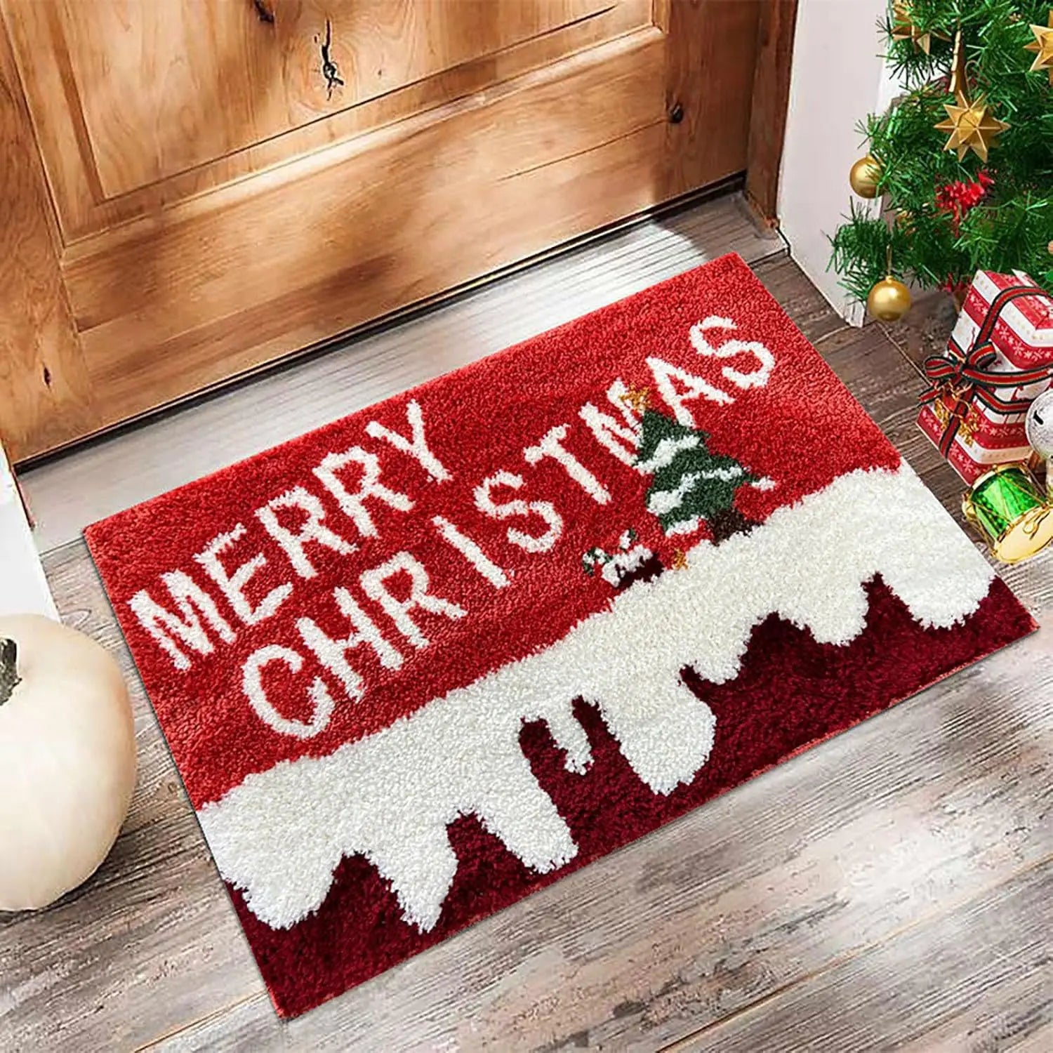 Red Santa & Gingerbread Man Christmas Door Mat – Welcome the Holidays with Joy