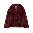 Women’s Chic Faux Fur Winter Coat – Solid Color Warm Lapel Collar Jacket