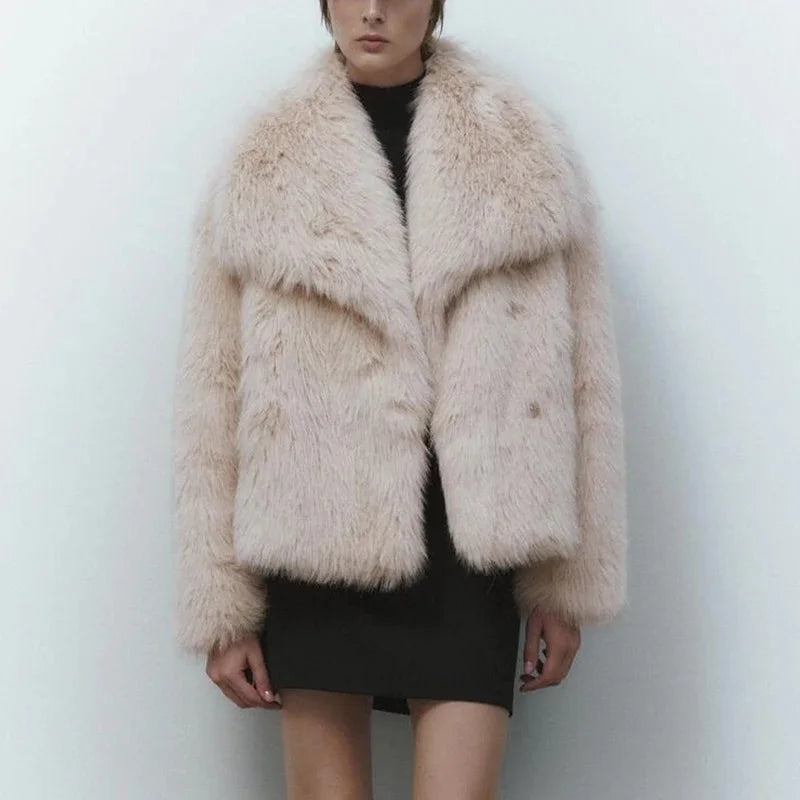 Gradient Faux Fur Coat with Oversized Collar
