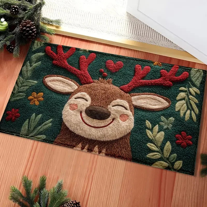 Red Santa & Gingerbread Man Christmas Door Mat – Welcome the Holidays with Joy
