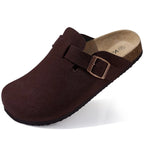 Philipberk Unisex Suede Clogs – Soft Leather Slip-On Sandals with Cork Footbed & Adjustable Buckle