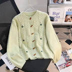 Retro Embroidered Twist Sweater Jacket – Women’s Thick Knit Cardigan