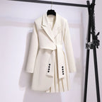 Fashion Long Sleeve Suit Dress – Pleated Belted Winter Outfit for Women