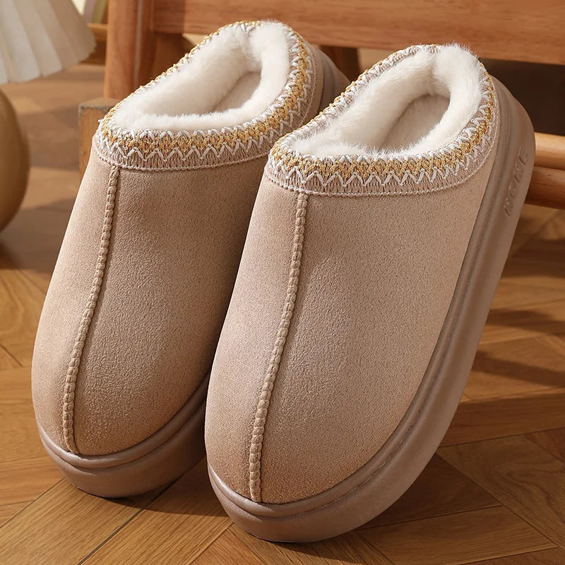 Fluffy Platform Slippers for Women – Warm Plush Winter Home Slippers