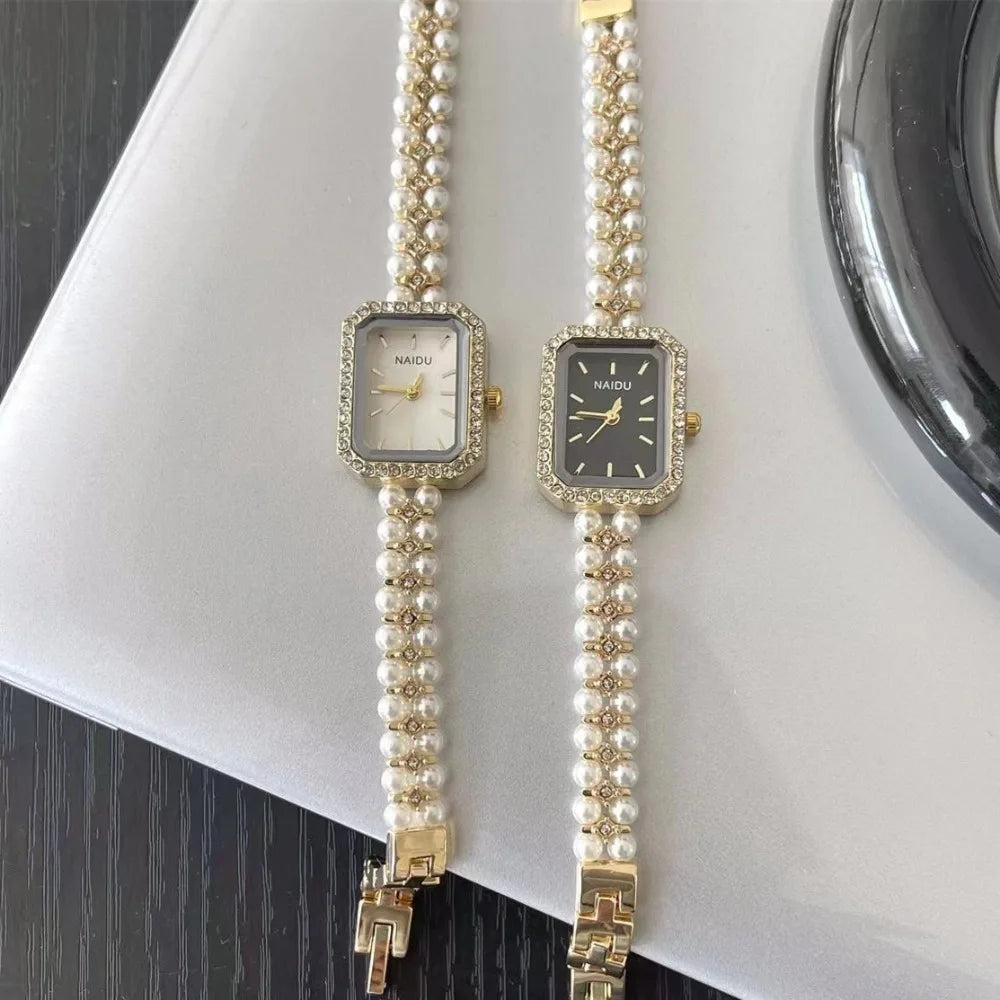 Pearl-Studded Bracelet Women’s Watch – Fashion Quartz Ladies Timepiece